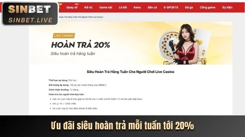 Hoàn trả cược casino hàng tuần